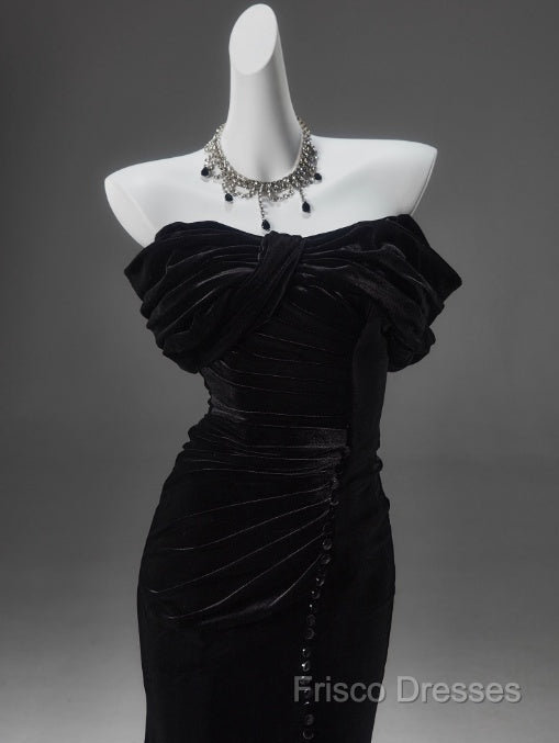 Black Mermaid Off-The-Shoulder Velvet Long Formal Prom Dress, Elegant Quinceanera Dress