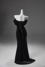 Black Mermaid Off-The-Shoulder Velvet Long Formal Prom Dress, Elegant Quinceanera Dress