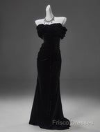 Black Mermaid Off-The-Shoulder Velvet Long Formal Prom Dress, Elegant Quinceanera Dress