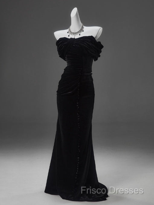 Black Mermaid Off-The-Shoulder Velvet Long Formal Prom Dress, Elegant Quinceanera Dress
