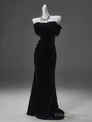 Black Mermaid Off-The-Shoulder Velvet Long Prom Dress, Elegant Quinceanera Dress