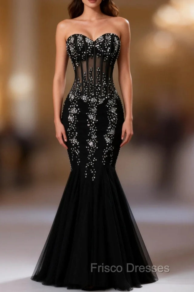 Black Mermaid Formal Prom Dress Sweetheart Evening Dress