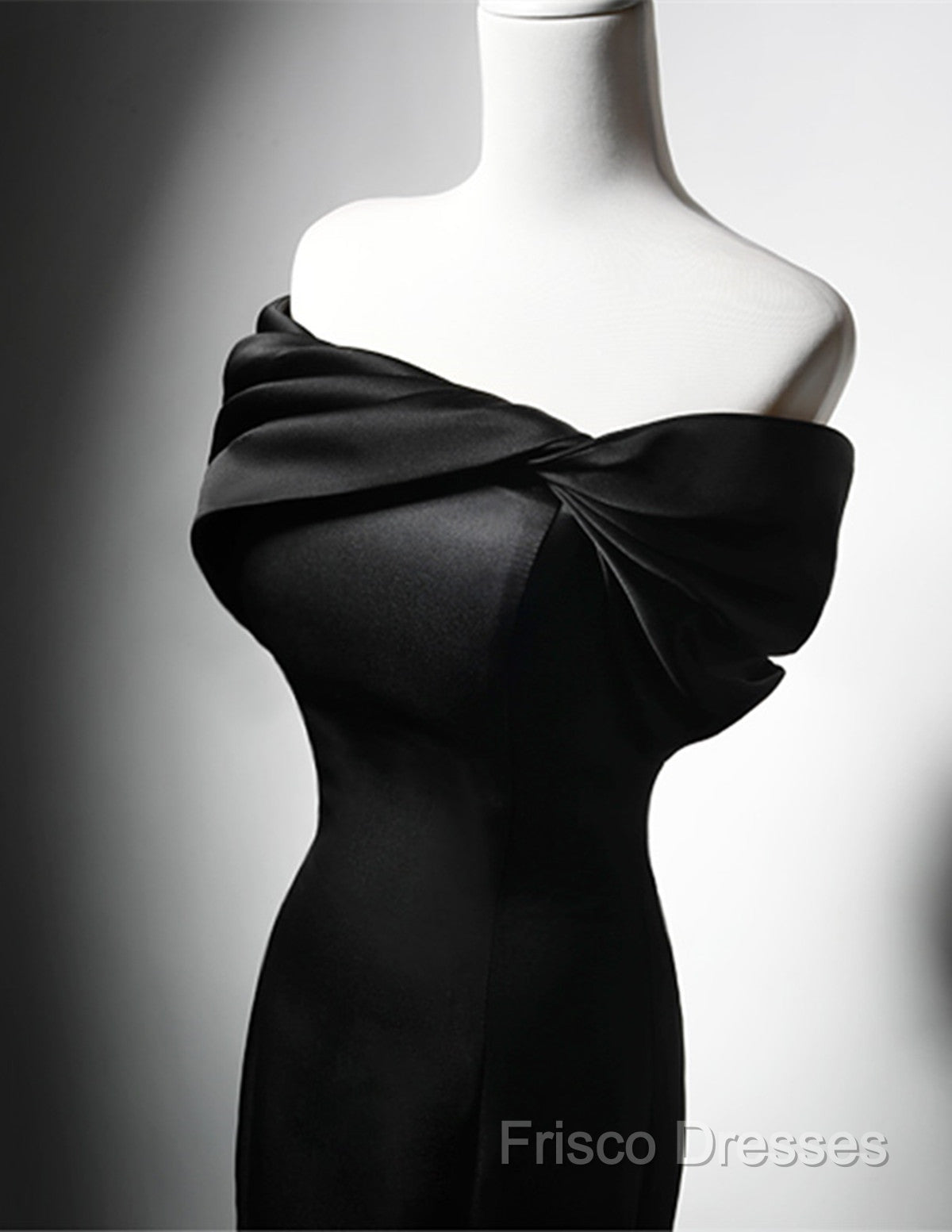 Black Mermaid Satin Off Shoulder Formal Dress, Black Satin Formal Prom Dress Secondary image