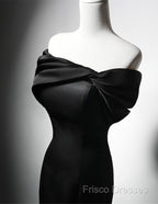Black Mermaid Satin Off Shoulder Formal Dress, Black Satin Formal Prom Dress