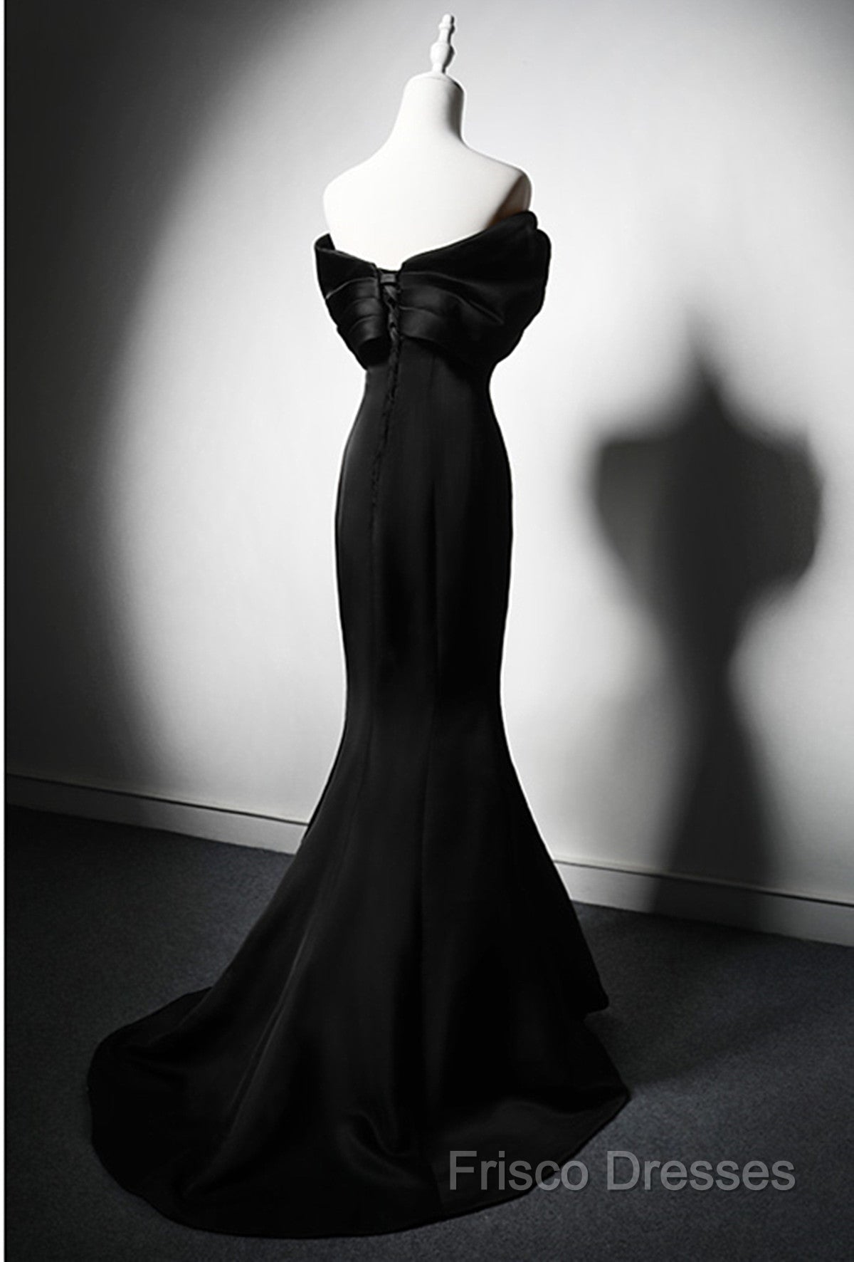 Black Mermaid Satin Off Shoulder Formal Dress, Black Satin Formal Prom Dress