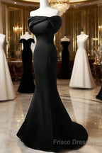 Black Mermaid Satin Off Shoulder Formal Dress, Black Satin Formal Prom Dress