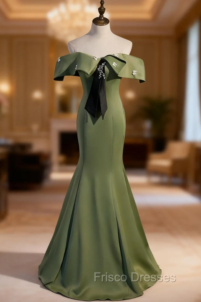 Black Mermaid Satin Off the Shoulder Formal Prom Dress