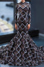 Black Mermaid Sequins High Neck Long Sleeve Backless Formal Prom Dress