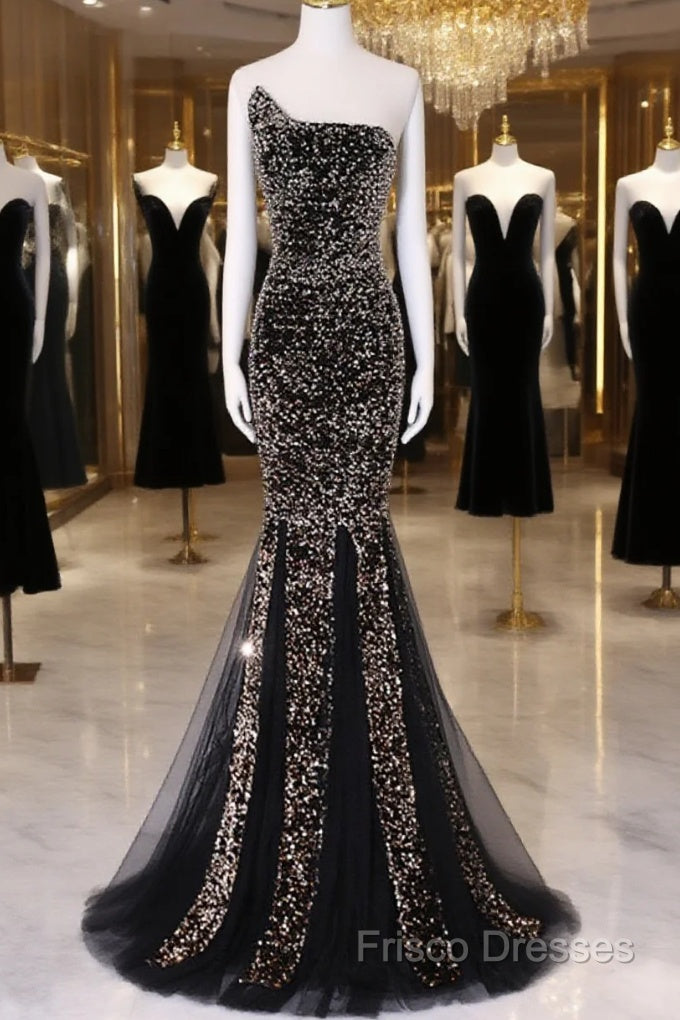 Black Mermaid Sequins Long Formal Prom Dress, Black Formal Dress Party Dress Main image