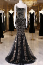 Black Mermaid Sequins Long Formal Prom Dress, Black Formal Dress Party Dress