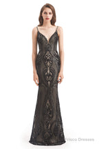 Mermaid Sequins Spaghetti Straps Prom Dresses With Detachable Train