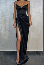 Black Mermaid Spaghetti Straps Cheap Long Evening Prom Dresses