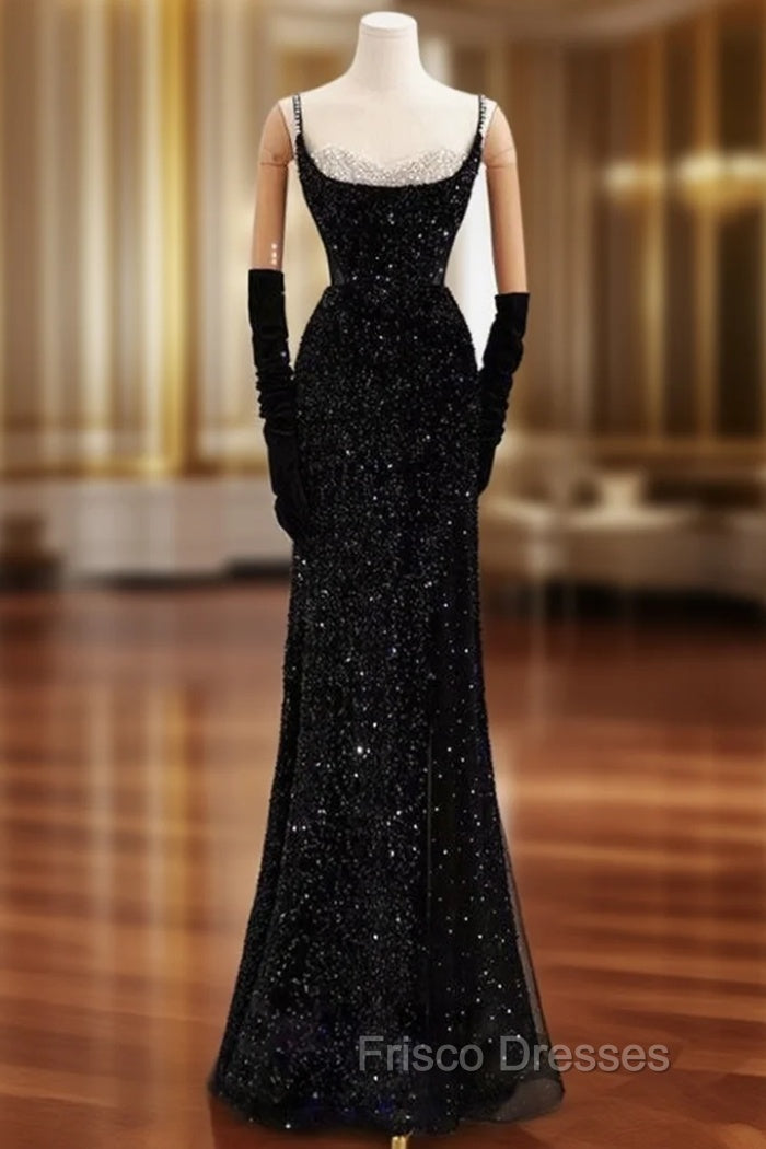 Black Mermaid Straps Sequins Formal Prom Dress Main image