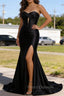 Black Mermaid Sweetheart Corset Long Prom Dress with Slit