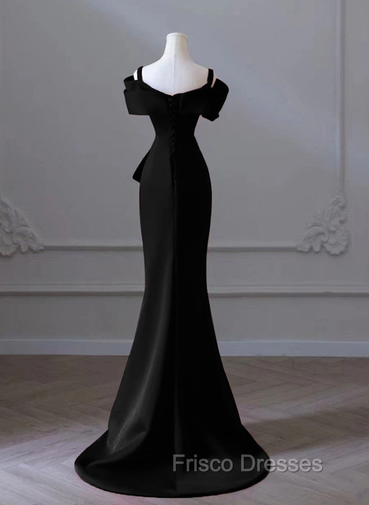 Black Mermaid Sweetheart Off Shoulder Formal Prom Dress, Black Satin Evening Dress