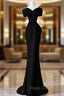 Black Mermaid Sweetheart Off Shoulder Formal Prom Dress, Black Satin Evening Dress
