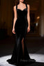 Black Mermaid Velvet Lace Straps Formal Prom Dress