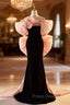 Black Mermaid Velvet Pink Bow Formal Prom Dress