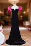 Black Mermaid Velvet Puff Sleeve Backless Formal Prom Dress