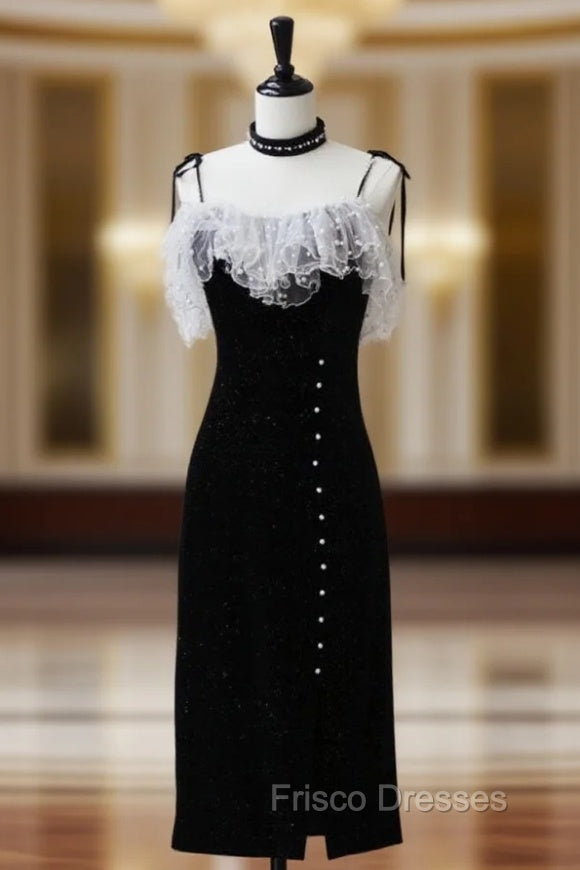 Black Mermaid Velvet Short Formal Prom Dress, Black Short Evening Dress Main image