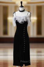 Black Mermaid Velvet Short Formal Prom Dress, Black Short Evening Dress