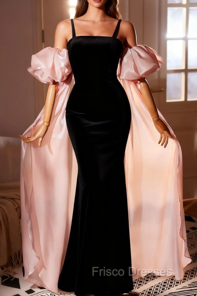 Black Mermaid Velvet Straps Formal Prom Dress