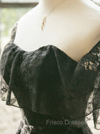 Black Off Shoulder Lace Sweetheart Lovely Short Homecoming Dress, Black Party Dress