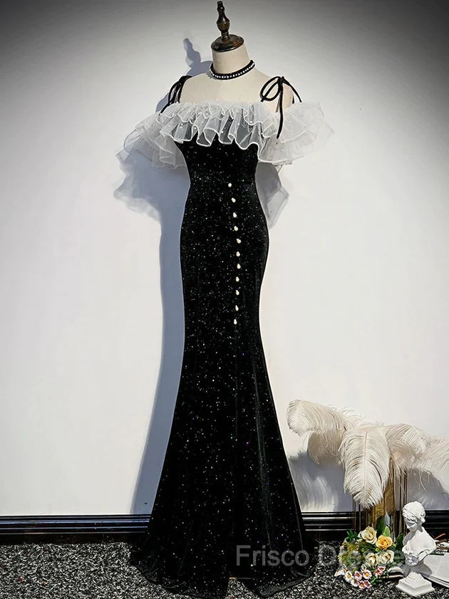 Black Off Shoulder Mermaid Long Formal Dress, Black Wedding Party Dress Secondary image