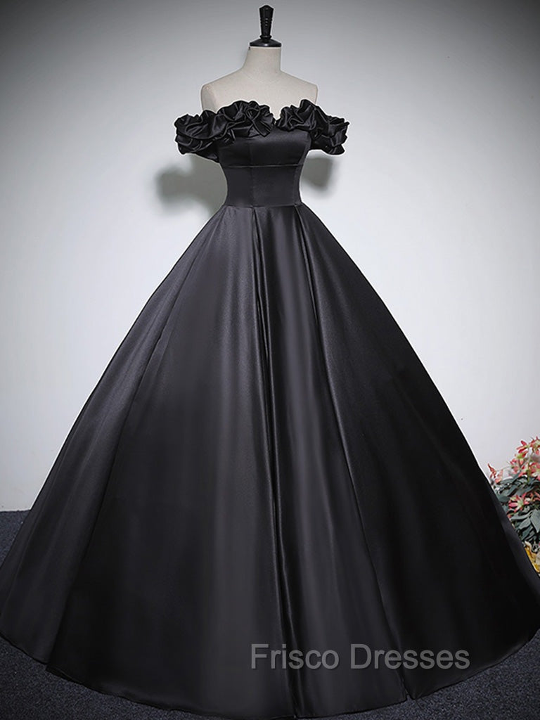 Black Off Shoulder Satin Long Formal Prom Dress, Black Satin Evening Dress Secondary image