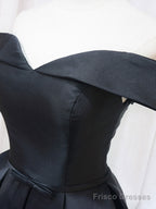 Black Off Shoulder Satin Short Prom Dress, Black Homecoming Dress