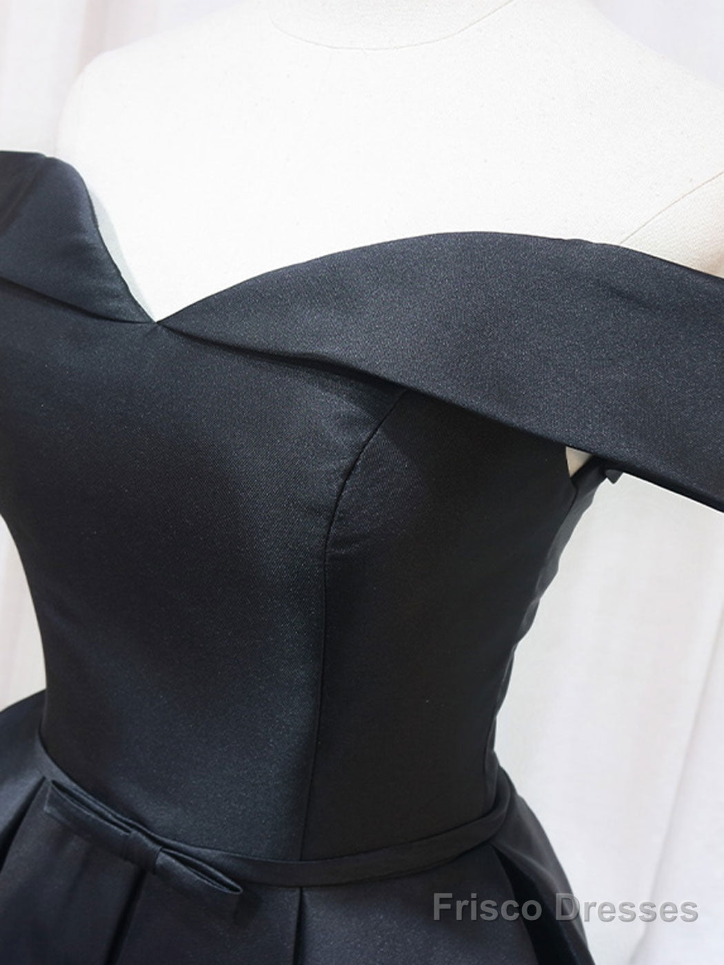Black Off Shoulder Satin Short Prom Dress, Black Homecoming Dress