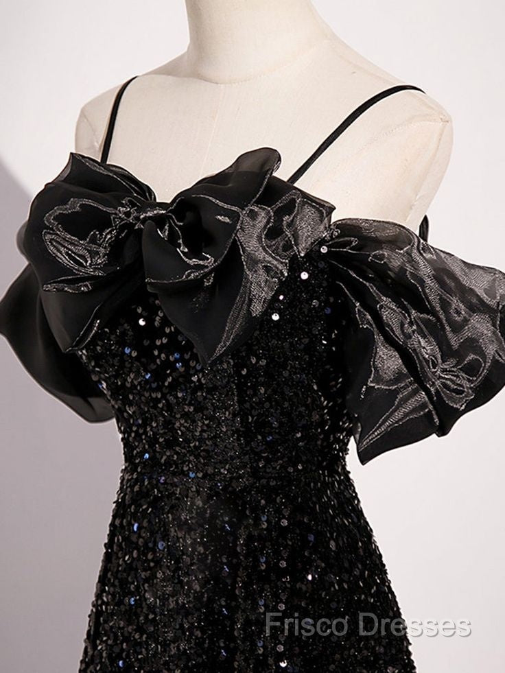 Black Off Shoulder Sequin Long Formal Prom Dress Formal Dress With Bow Knot Secondary image