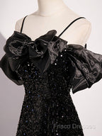 Black Off Shoulder Sequin Long Formal Prom Dress Formal Dress With Bow Knot