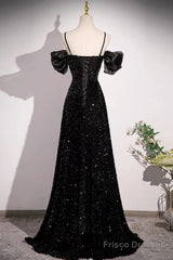 Black Off Shoulder Sequin Long Prom Dress Evening Dress With Bow Knot