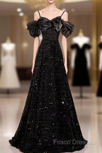 Black Off Shoulder Sequin Long Formal Prom Dress Formal Dress With Bow Knot