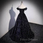 Black Off Shoulder Shiny Beaded Long Formal Prom Dress A-line Black Evening Dress Formal Prom Dress shops