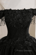 Black Off Shoulder Sweet 16 Formal Dress with Lace Black Formal Dress Formal Prom Dress shops