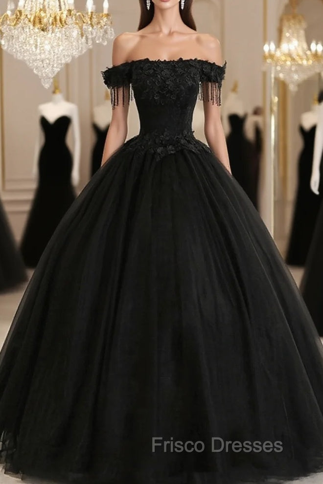Black Off Shoulder Sweet 16 Formal Dress with Lace Black Formal Dress Formal Prom Dress shops