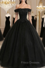 Black Off Shoulder Sweet 16 Formal Dress with Lace Black Formal Dress Formal Prom Dress shops