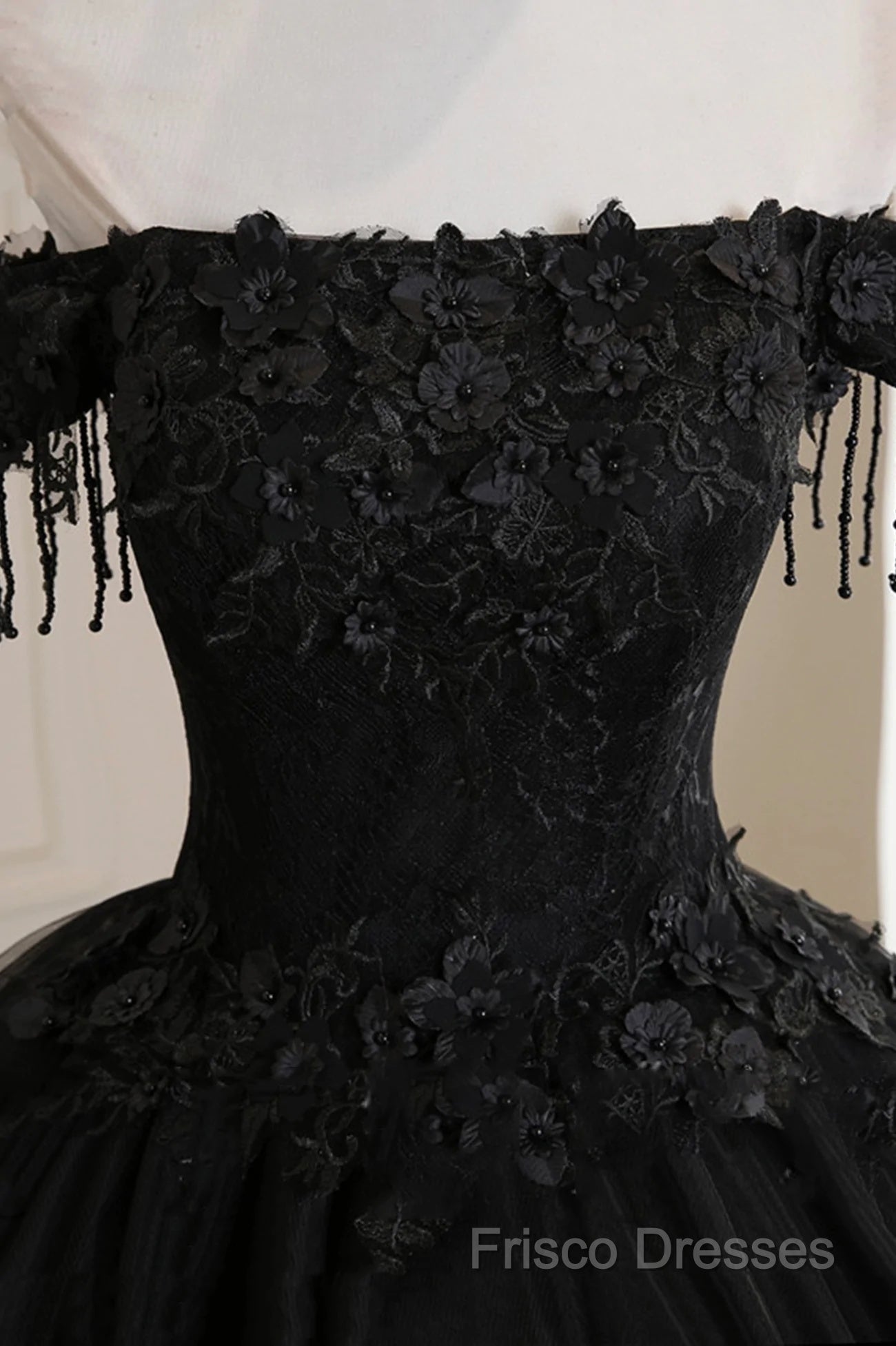 Black Off Shoulder Sweet 16 Formal Dress With Lace, Black Long Formal Prom Dress