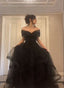 Black Off Shoulder Sweetheart Tulle Prom Dress, Black Tulle A-Line Party Dress