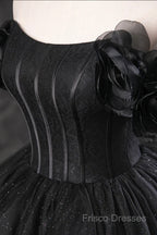 Black Off Shoulder Tulle Lace-Up Sweet 16 Dress, Black Long Party Dress Formal Prom Dress