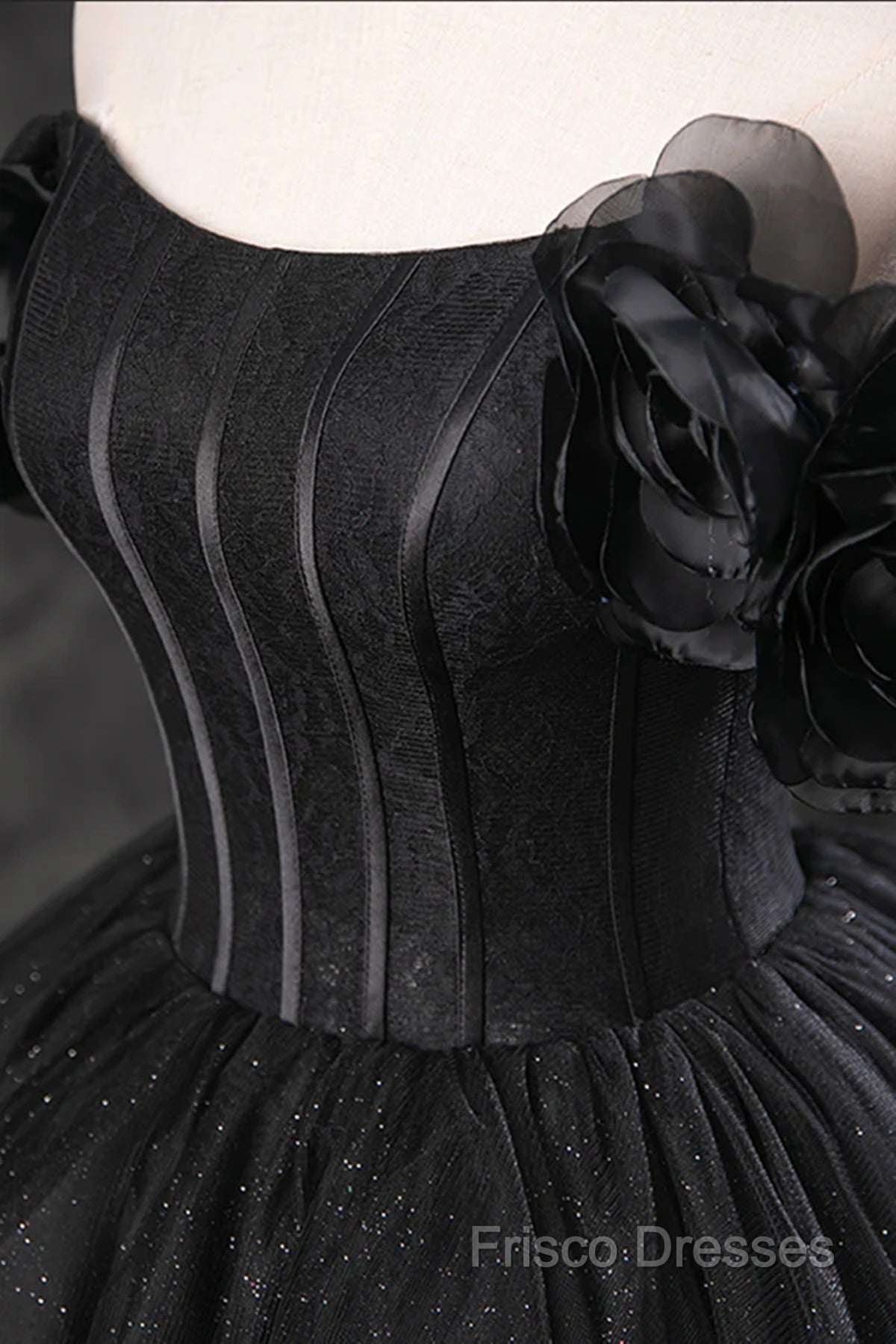 Black Off Shoulder Tulle Lace-Up Sweet 16 Dress, Black Long Party Dress Formal Prom Dress