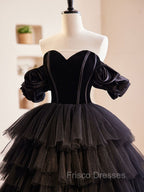 Black Off Shoulder Tulle Long Formal Prom Dress, Black Formal Evening Dress