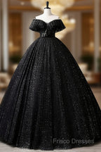 Black Off Shoulder Tulle Long Formal Prom Dress, Black Formal Dress