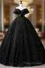 Black Off Shoulder Tulle Long Formal Prom Dress, Black Formal Dress