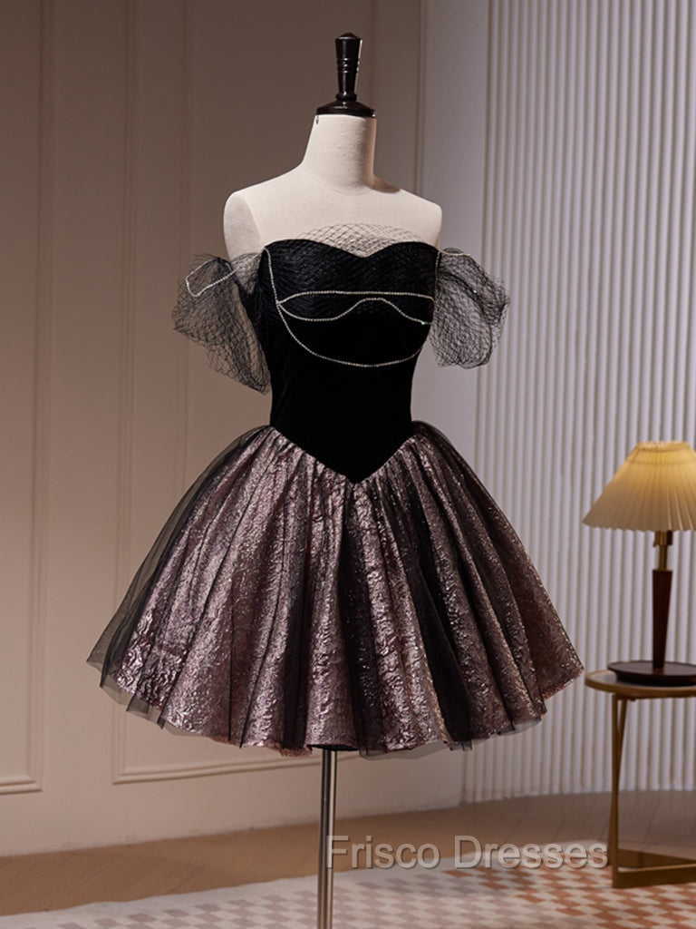 Black Off Shoulder Tulle Short Formal Prom Dress, Black Homecoming Dress Secondary image