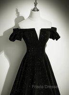 Black Off Shoulder Velvet Long Party Dress Formal Prom Dress, Black Simple Evening Dress