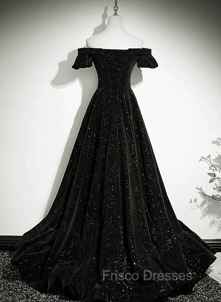 Black Off Shoulder Velvet Long Party Dress Formal Prom Dress, Black Simple Evening Dress