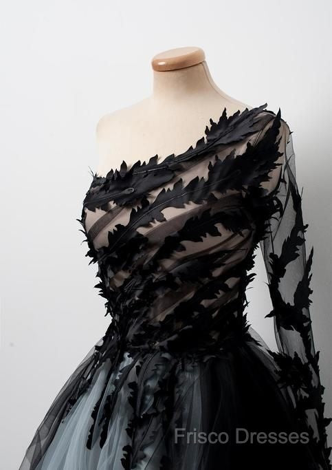 Black One Shoulder Tulle Long Formal Prom Dress Formal Dress